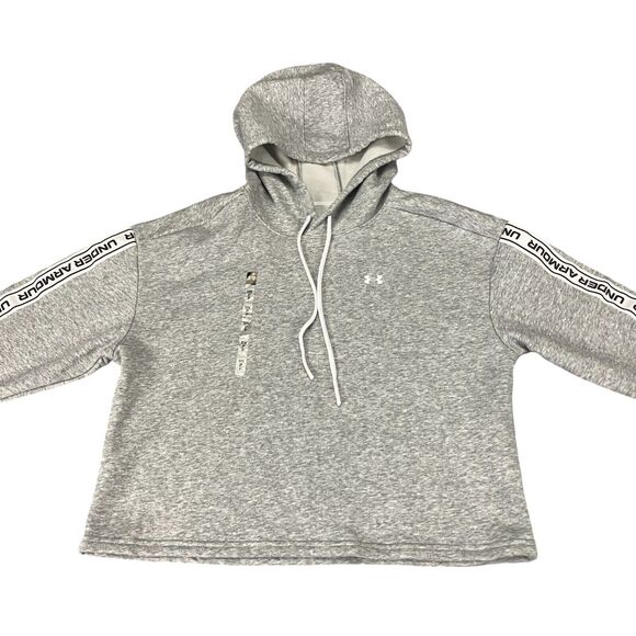Under Armour Crop Hoodie Women's SM Heather Gray Fleece Lined Loose Fit Pullover - Picture 11 of 15